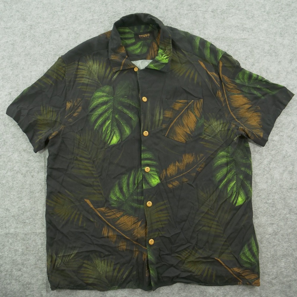 Deus Ex Machina Shirt Mens Extra Large Green Floral Button Streetwear